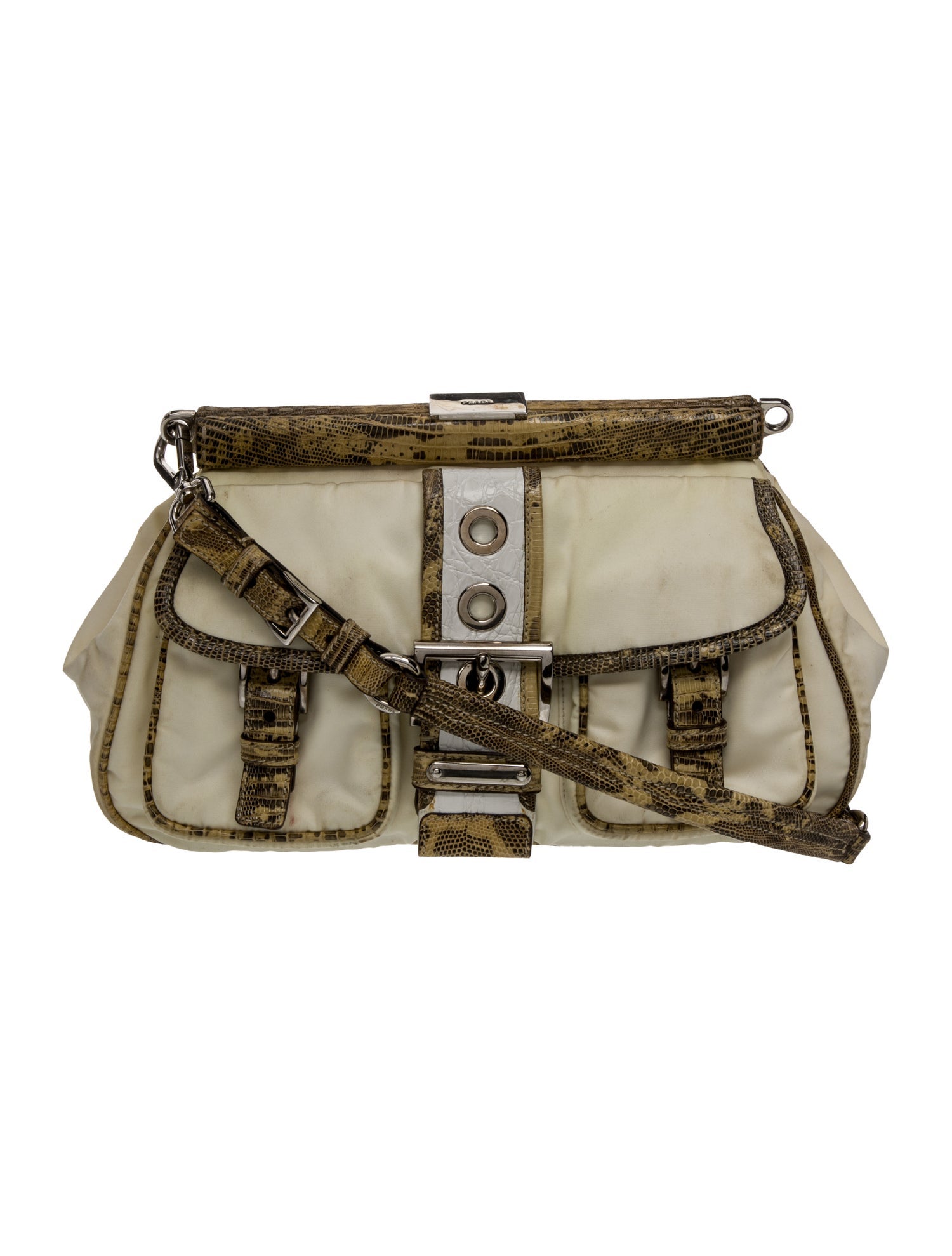 Prada Nylon Nylon Lizard Trim Pocket Frame Bag