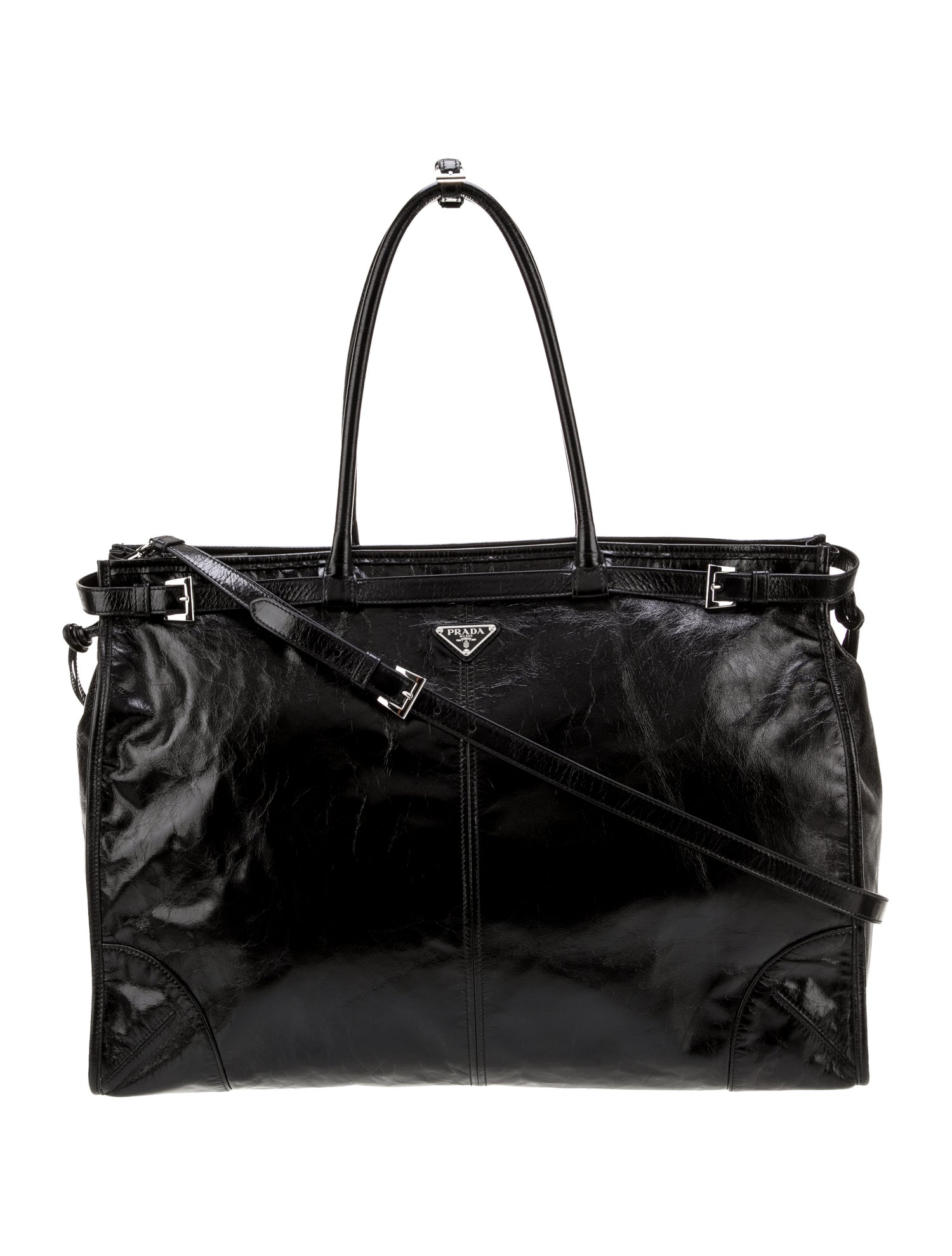 Prada Enameled Metal Triangle Bonnie Tote