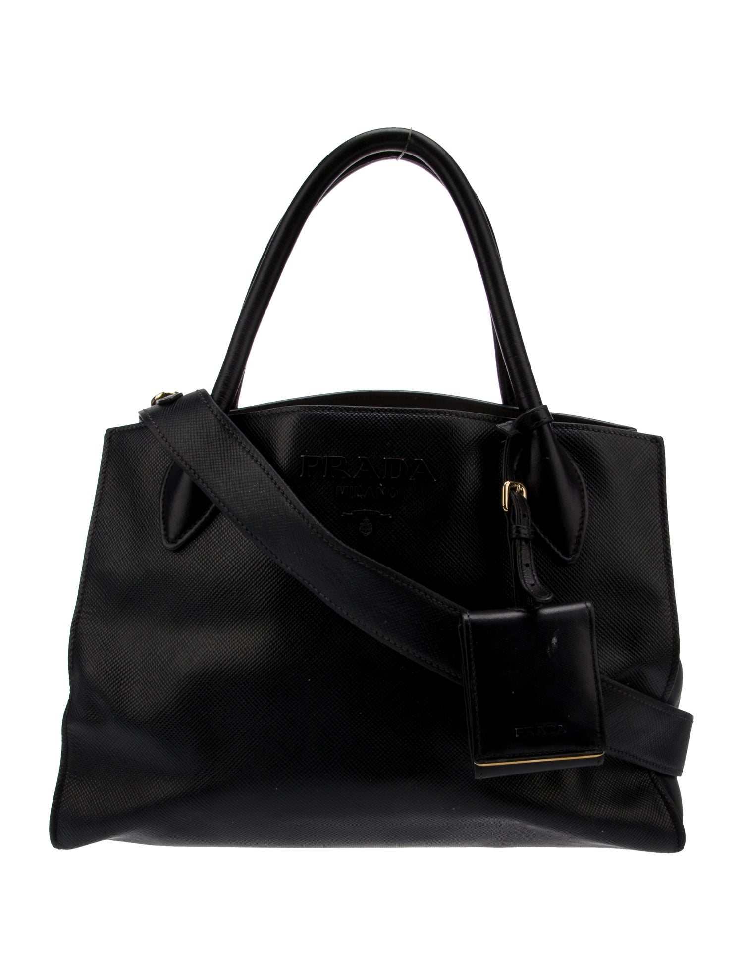 Prada Vitello Daino Leather Monochrome Small Saffiano Leather Black Bag