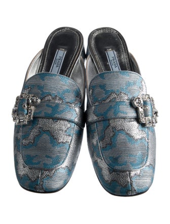 Prada Printed Crystal Embellishments Mules