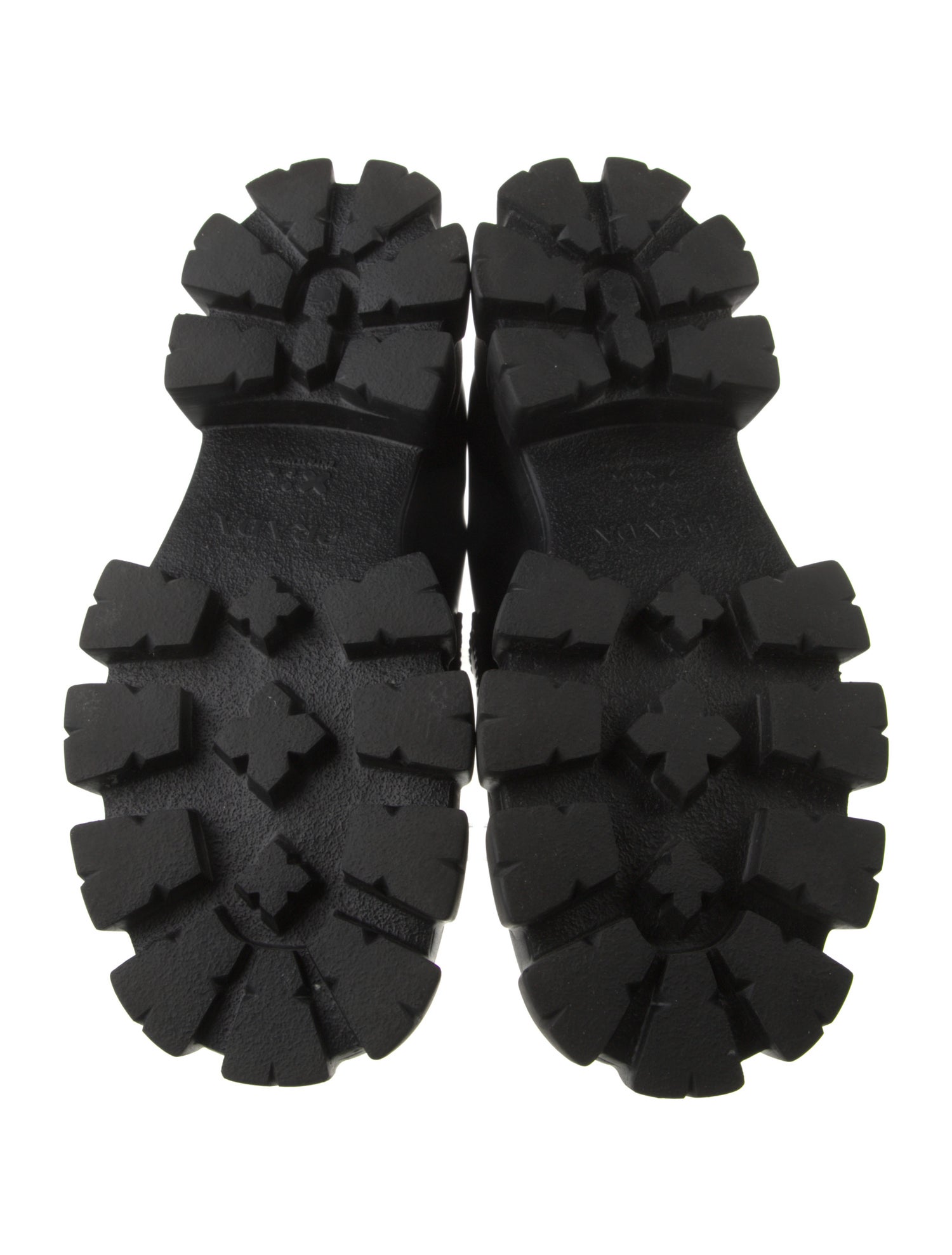 Prada Enameled Metal Triangle Leather Loafers