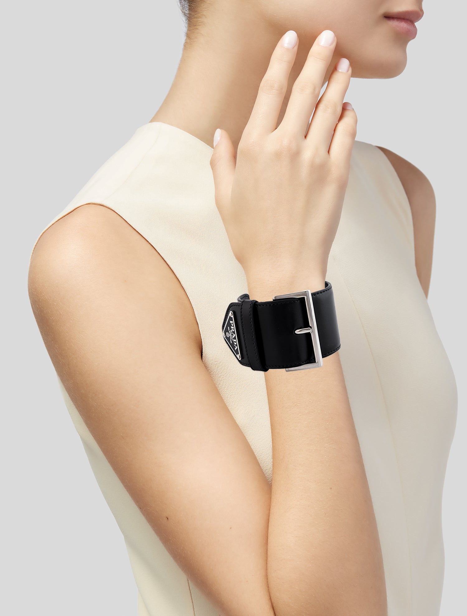 Prada Leather Triangle Logo Arm Cuff