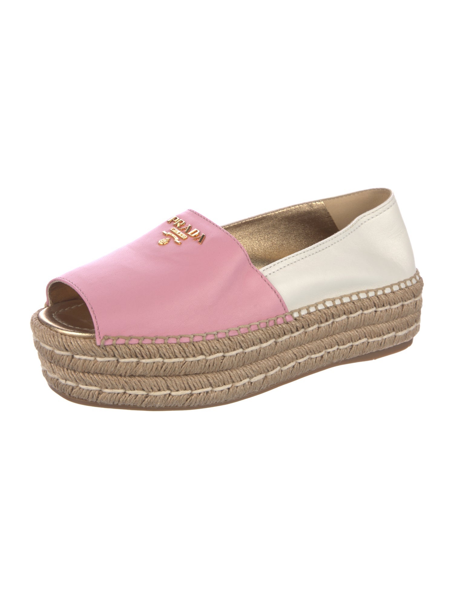 Prada Leather Whipstitch Trim Espadrilles