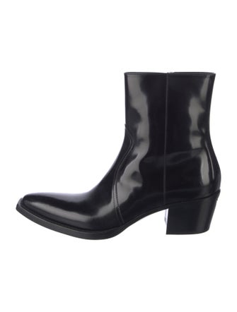 Prada Enameled Metal Triangle Patent Leather Western Boots
