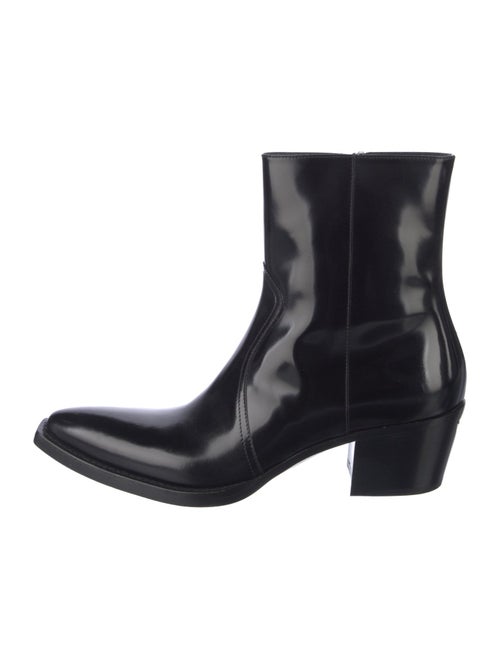 Prada Enameled Metal Triangle Patent Leather Western Boots