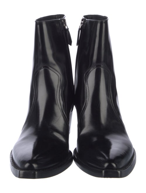Prada Enameled Metal Triangle Patent Leather Western Boots