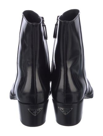 Prada Enameled Metal Triangle Patent Leather Western Boots