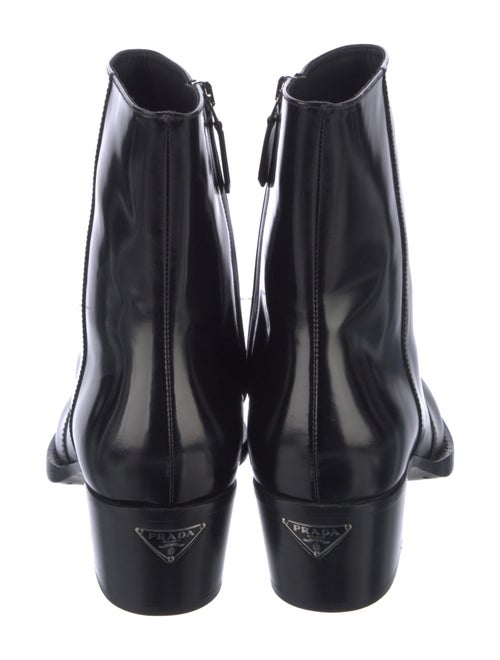 Prada Enameled Metal Triangle Patent Leather Western Boots