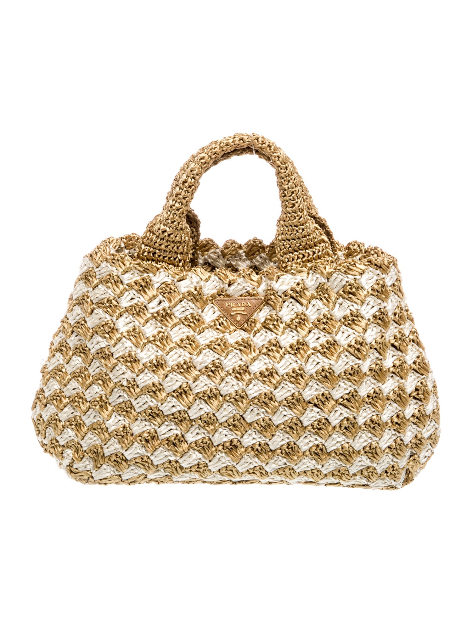 Prada Saffiano Leather Rafia Crochet