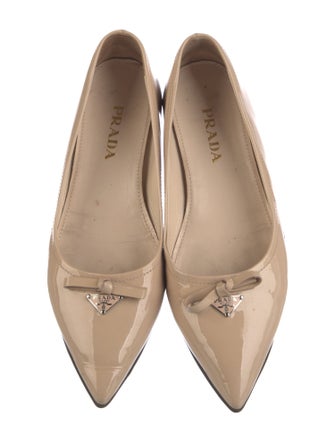 Prada Patent Leather Bow Accents Ballet Flats