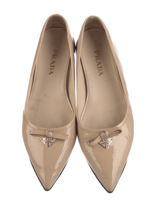 Prada Patent Leather Bow Accents Ballet Flats