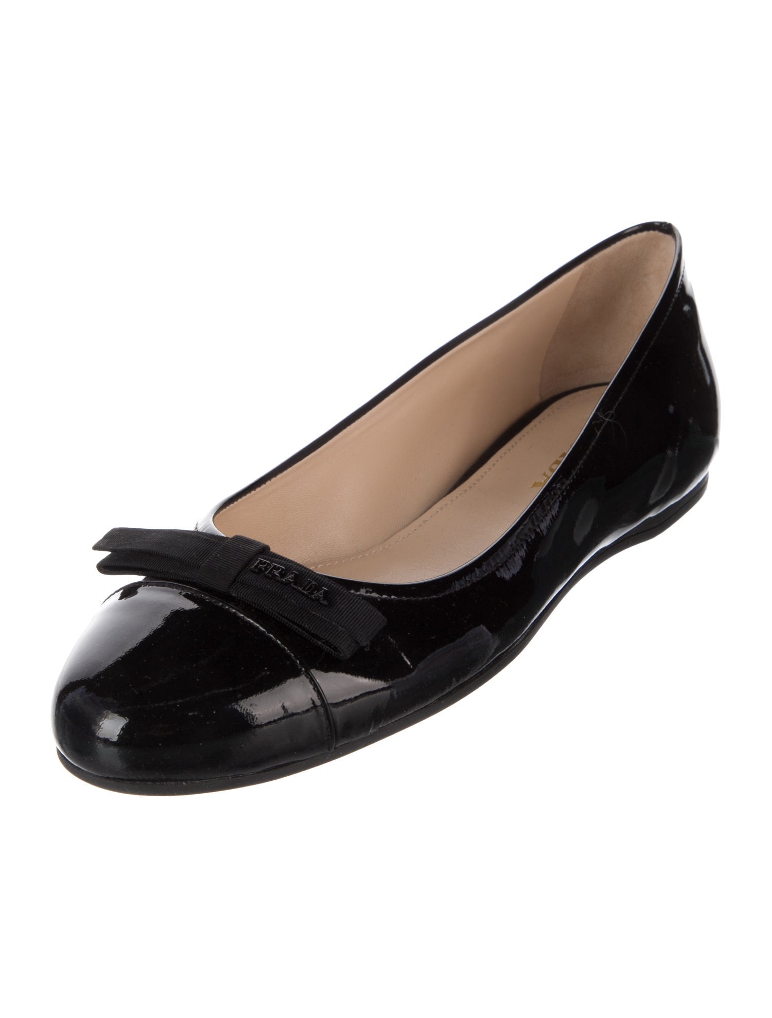 Prada Patent Leather Bow Accents Ballet Flats