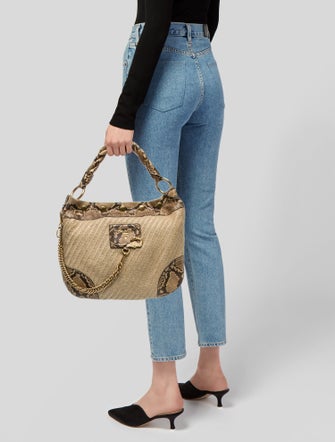 Prada Raffia Pitone Woven Hobo Bag