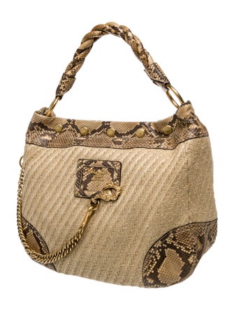 Prada Raffia Pitone Woven Hobo Bag