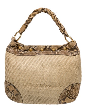 Prada Raffia Pitone Woven Hobo Bag