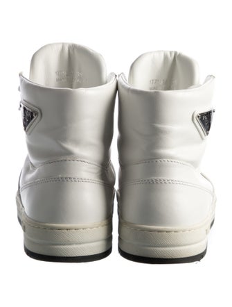 Prada Enameled Metal Triangle Leather Wedge Sneakers