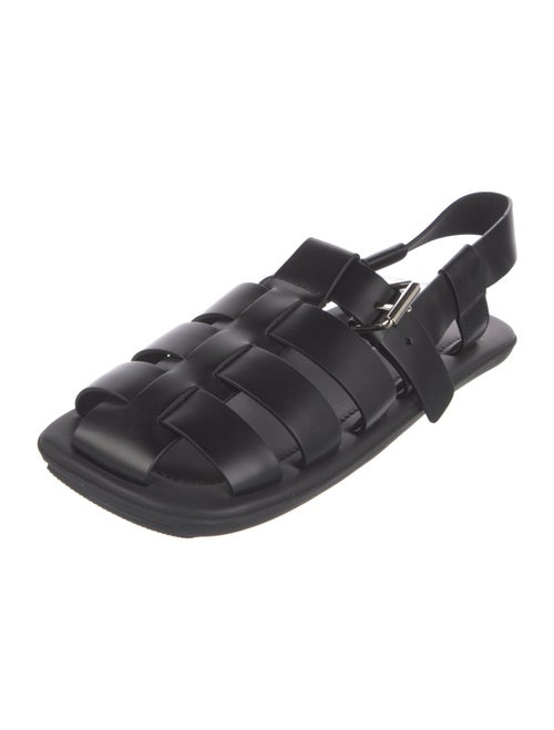 Prada Enameled Metal Triangle Leather Gladiator Sandals