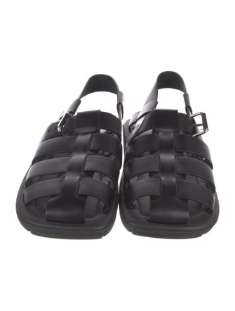 Prada Enameled Metal Triangle Leather Gladiator Sandals