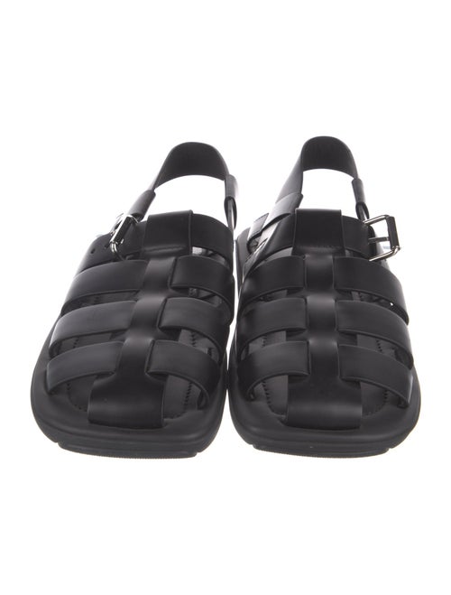 Prada Enameled Metal Triangle Leather Gladiator Sandals