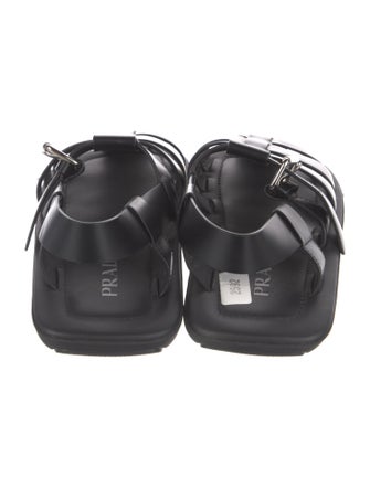 Prada Enameled Metal Triangle Leather Gladiator Sandals