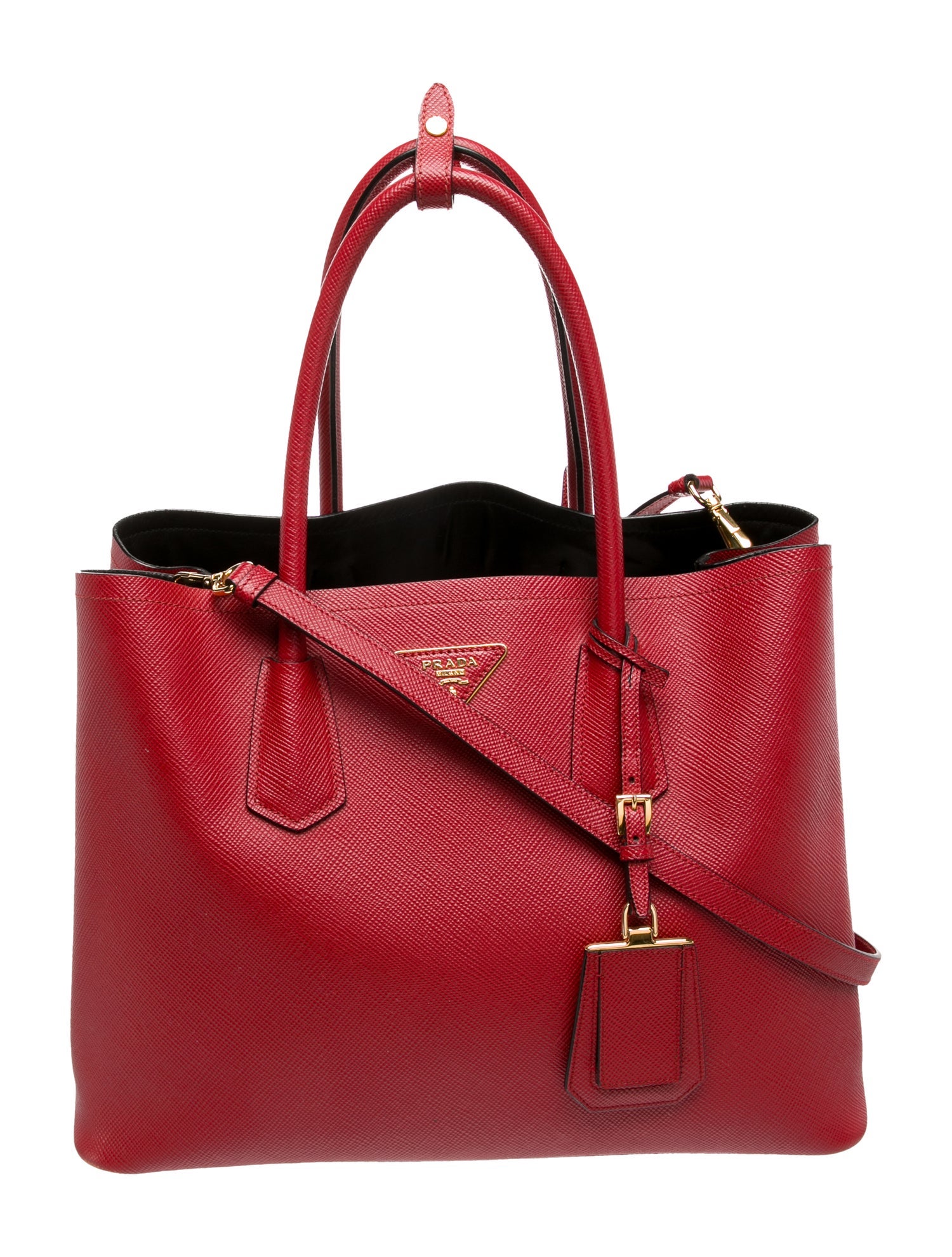 Prada Saffiano Leather Saffiano Cuir Medium Double Bag Fuoco Black Medium