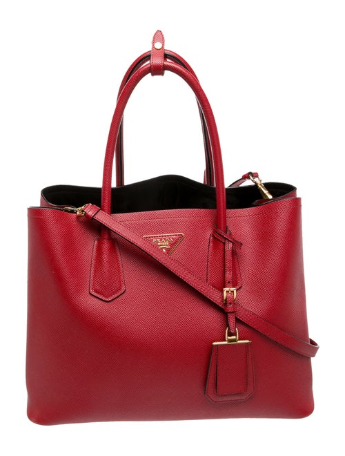 Prada Saffiano Leather Saffiano Cuir Medium Double Bag Fuoco Black Medium