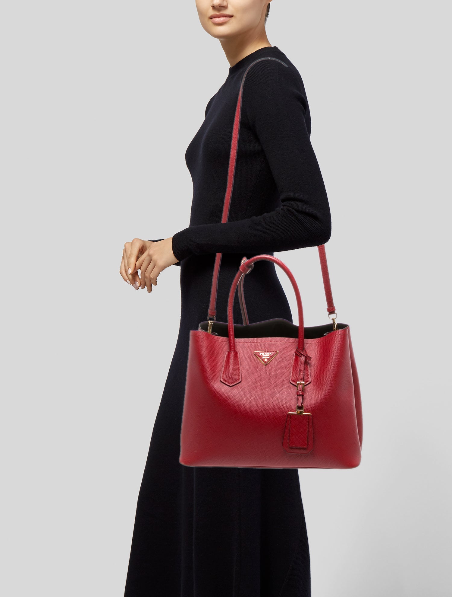 Prada Saffiano Leather Saffiano Cuir Medium Double Bag Fuoco Black Medium