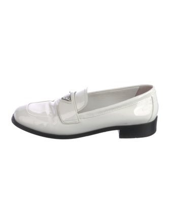 Prada Enameled Metal Triangle Patent Leather Loafers