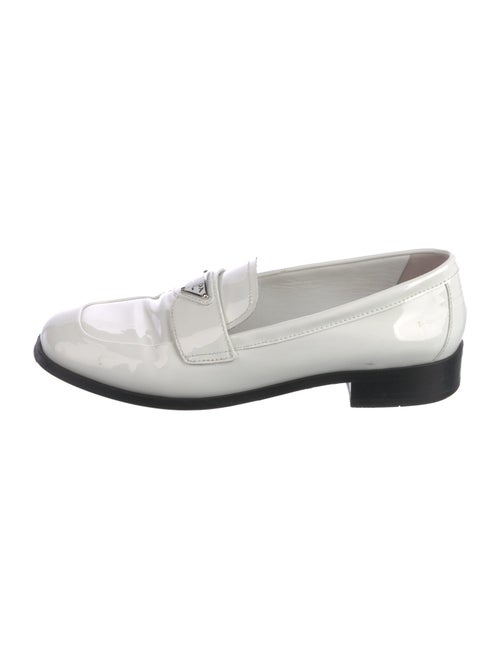 Prada Enameled Metal Triangle Patent Leather Loafers