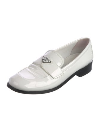 Prada Enameled Metal Triangle Patent Leather Loafers