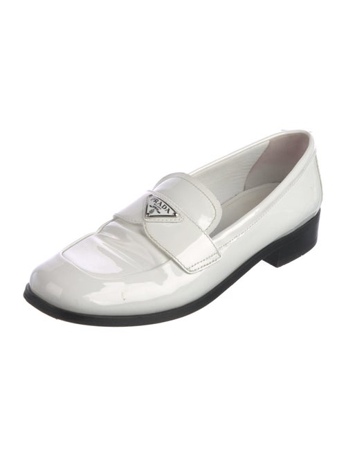 Prada Enameled Metal Triangle Patent Leather Loafers