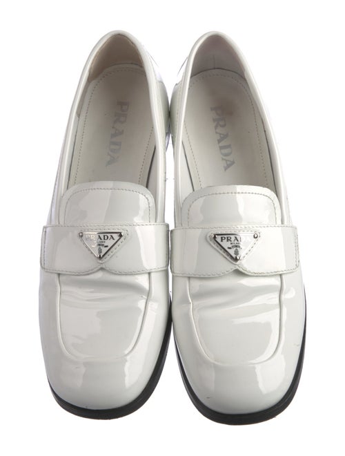 Prada Enameled Metal Triangle Patent Leather Loafers