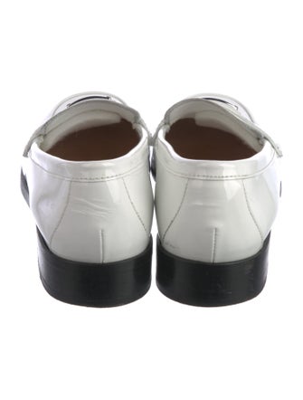 Prada Enameled Metal Triangle Patent Leather Loafers