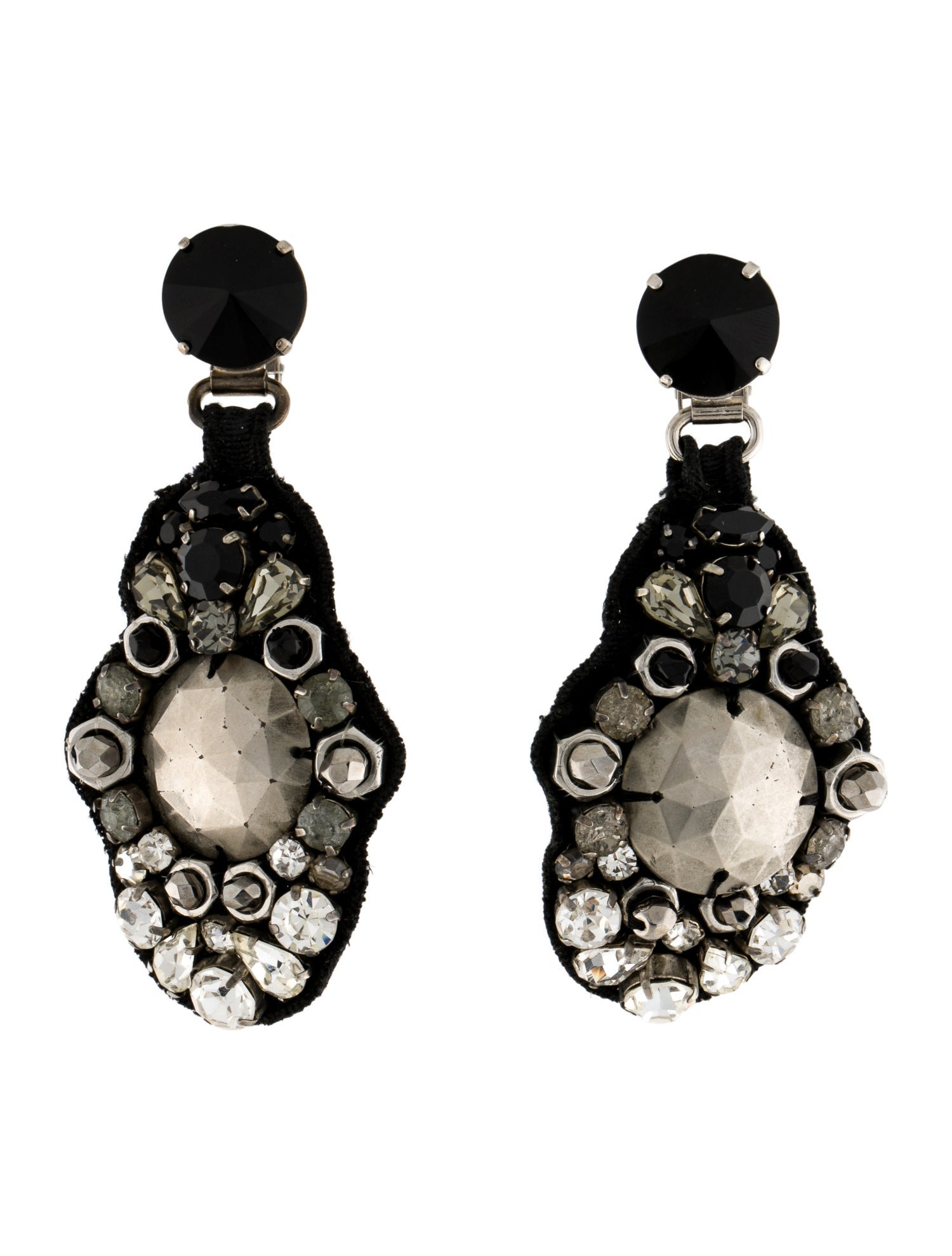 Prada Crystal & Fabric Drop Clip-On Earrings