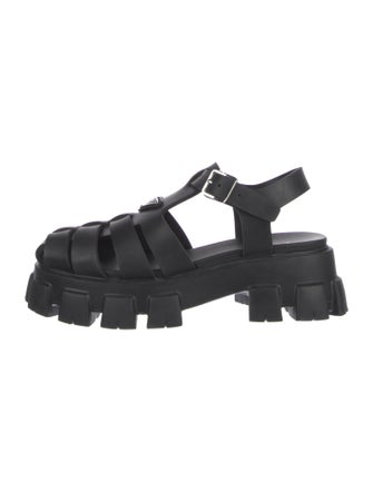 Prada Enameled Metal Triangle Rubber Slingback Sandals