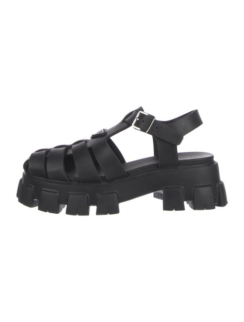 Prada Enameled Metal Triangle Rubber Slingback Sandals