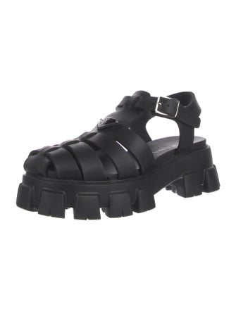 Prada Enameled Metal Triangle Rubber Slingback Sandals