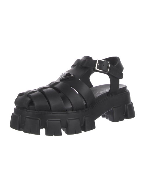 Prada Enameled Metal Triangle Rubber Slingback Sandals