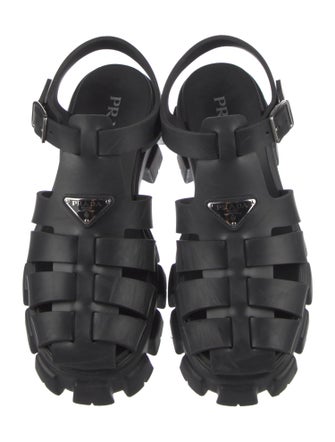 Prada Enameled Metal Triangle Rubber Slingback Sandals