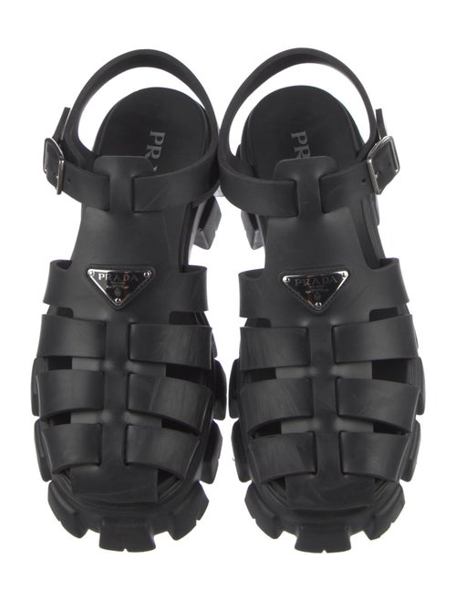 Prada Enameled Metal Triangle Rubber Slingback Sandals