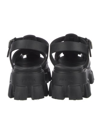 Prada Enameled Metal Triangle Rubber Slingback Sandals