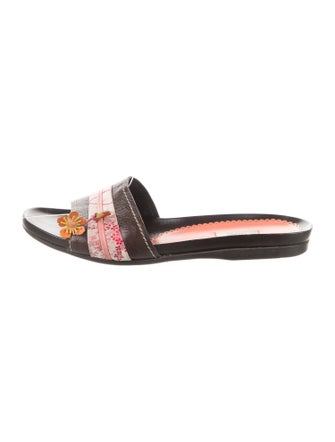 Prada Leather Floral Print Slides