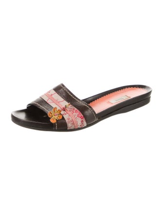 Prada Leather Floral Print Slides