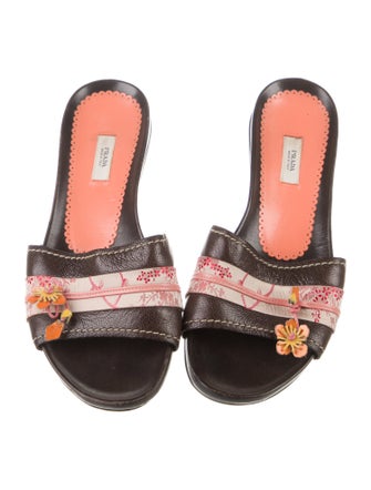 Prada Leather Floral Print Slides