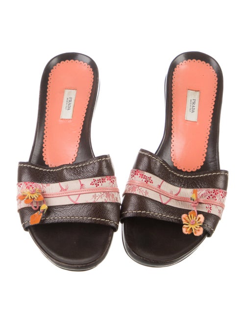 Prada Leather Floral Print Slides