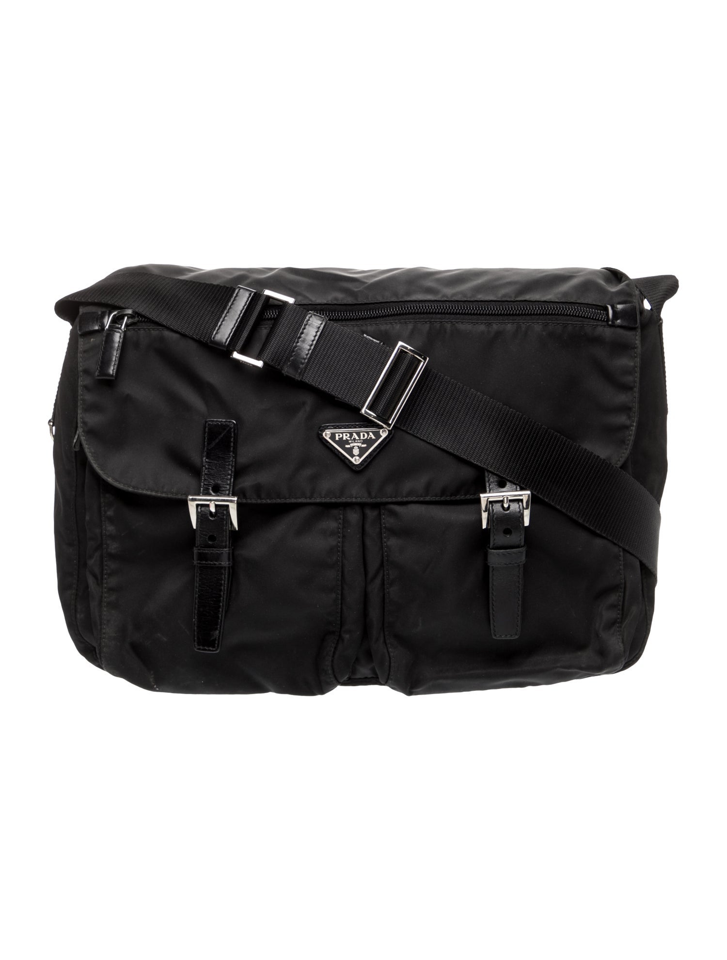 Prada Enameled Metal Triangle Messenger Bag