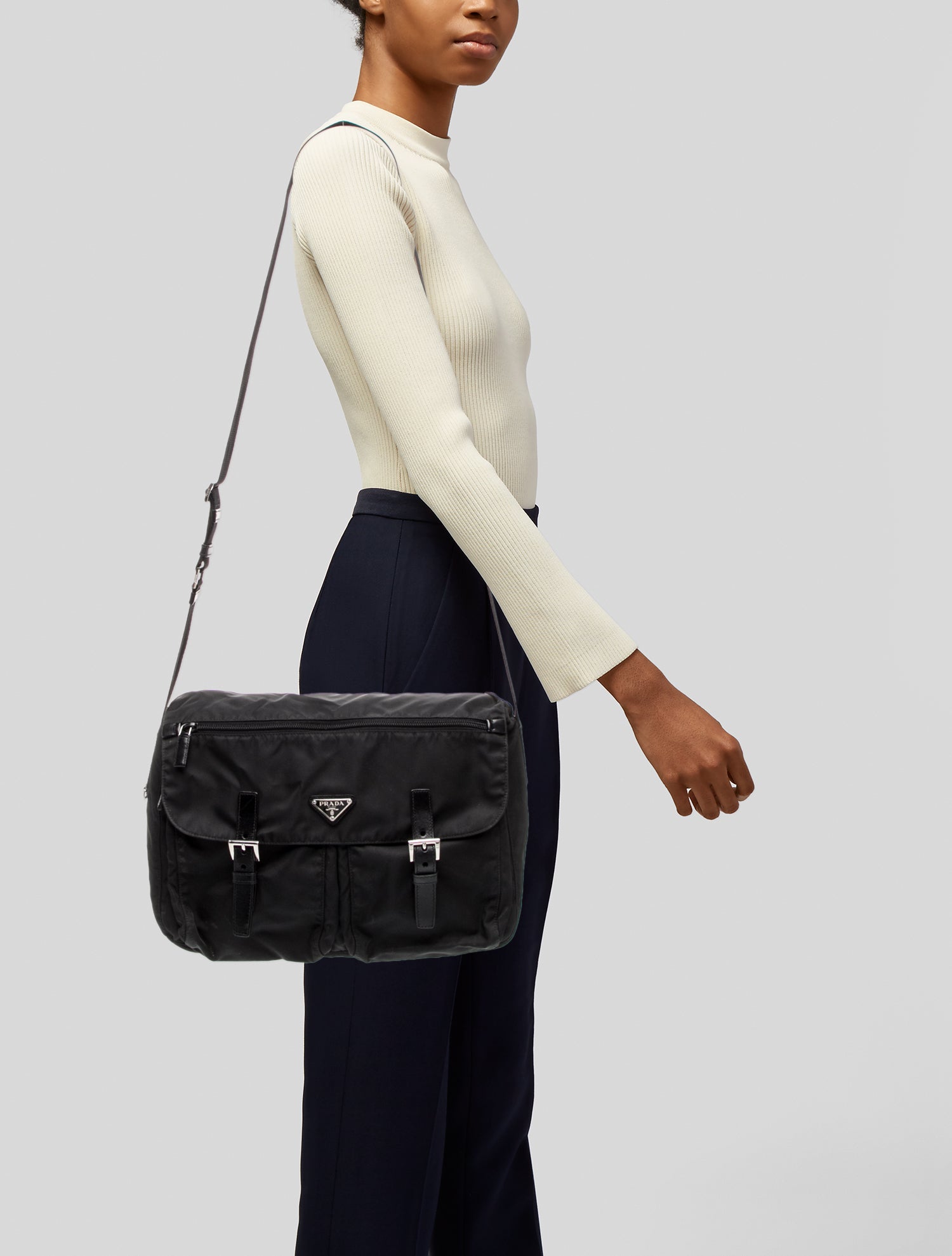 Prada Enameled Metal Triangle Messenger Bag