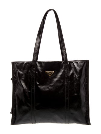 Prada Enameled Metal Triangle Antique Tote Large