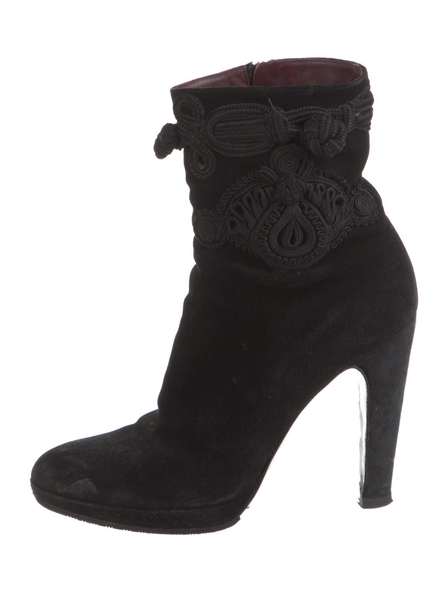 Prada Suede Embroidered Accent Lace-Up Boots