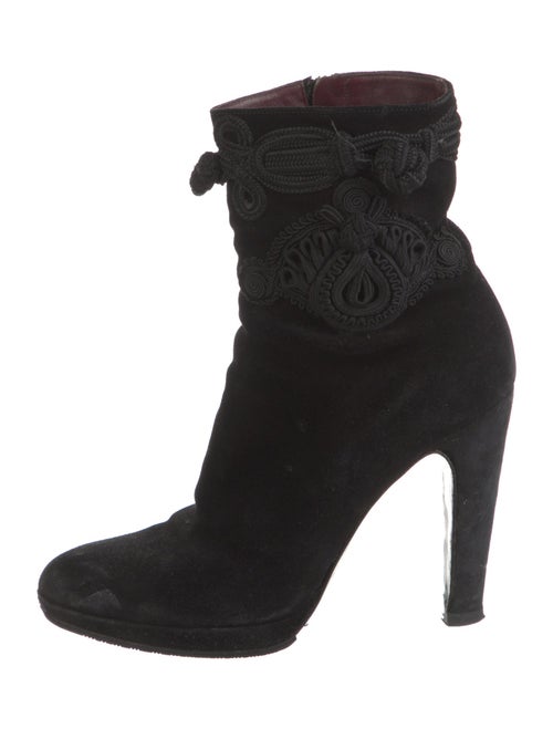 Prada Suede Embroidered Accent Lace-Up Boots